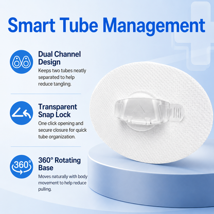Tube Fixation Patches with Dual Channel Clips on 360 Degree Rotating Bases, Breathable Nonwoven Pads with Acrylic Adhesive for Daily Wear, 3 Pack