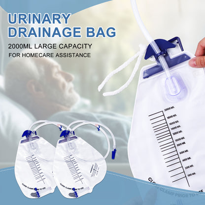 5 Pack 2000ml Urinary Drainage Catheter Bags with Anti-Reflux Chamber, 48" Flexible Kink-Resistant Tube, Leak-Proof Catheter Bags with Clips, Hanging Hook, and Clear Scale Design