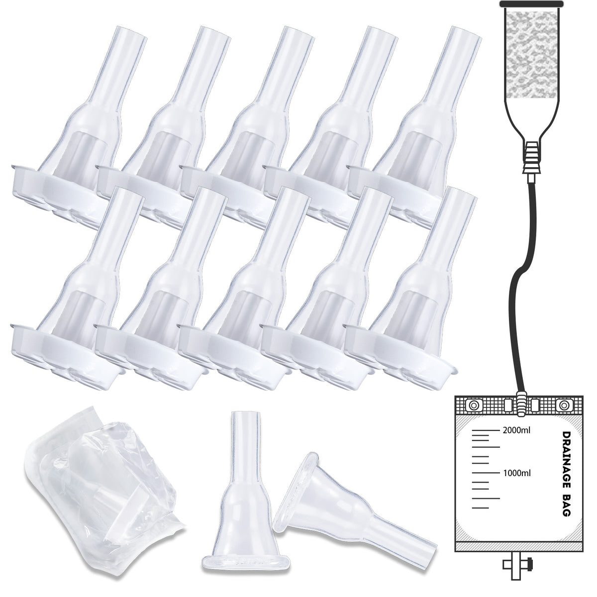Silicone Male External Condom Catheter – Soft Self-Adhesive Wearable Sheath with Flexible Connection Tip for Urine Collection (Multiple Sizes & Counts)