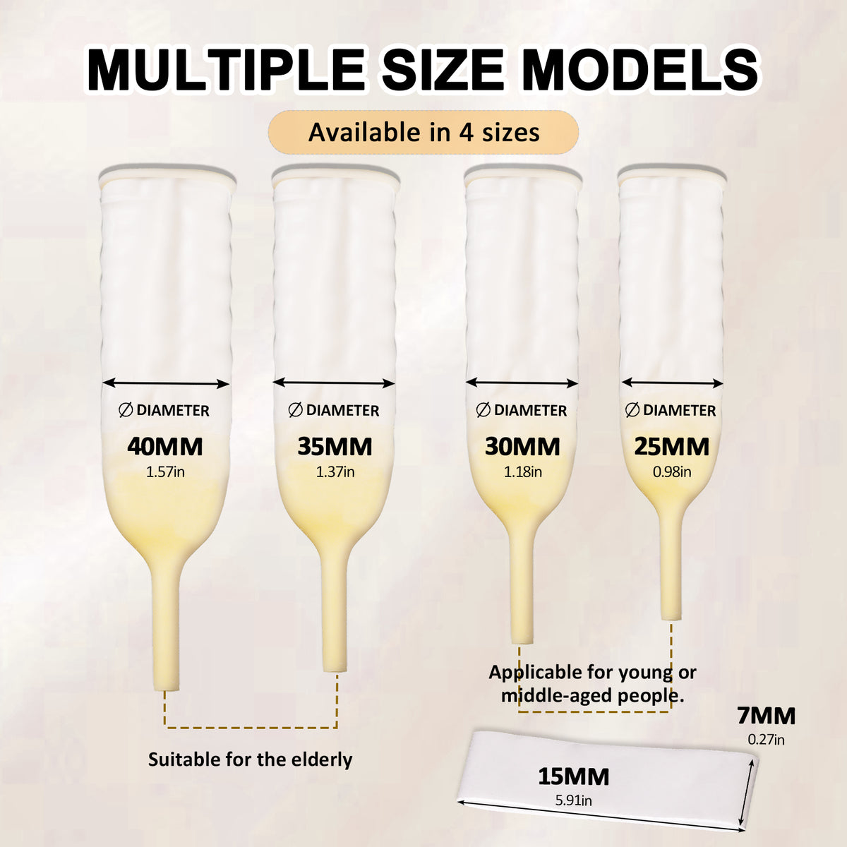 Male External Urine Collector with Soft Latex Sheath & Adhesive Straps – Individually Sealed Anti-Leak Condom Catheter (25mm–40mm)