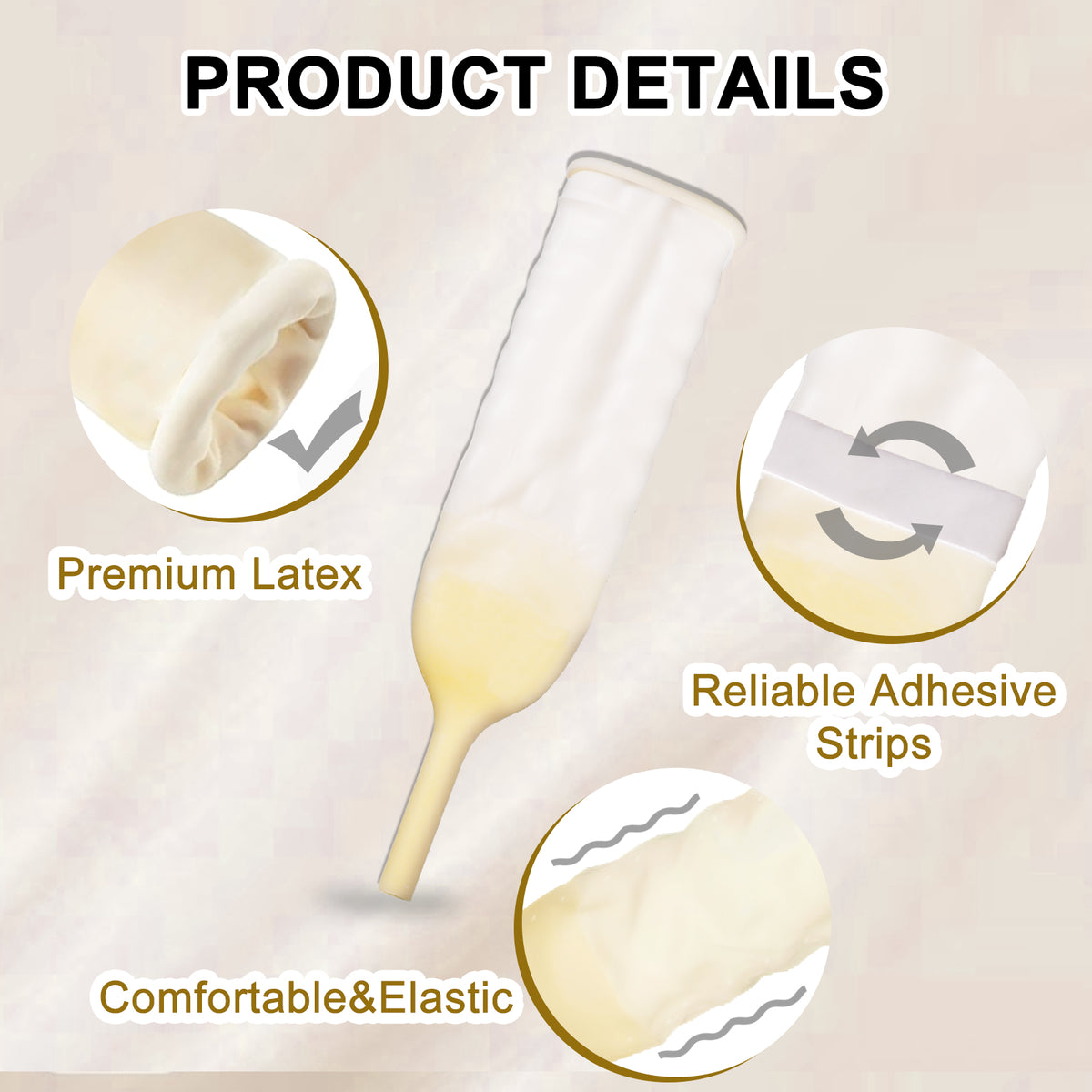 Male External Urine Collector with Soft Latex Sheath & Adhesive Straps – Individually Sealed Anti-Leak Condom Catheter (25mm–40mm)