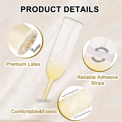 Male External Urine Collector with Soft Latex Sheath & Adhesive Straps – Individually Sealed Anti-Leak Condom Catheter (25mm–40mm)
