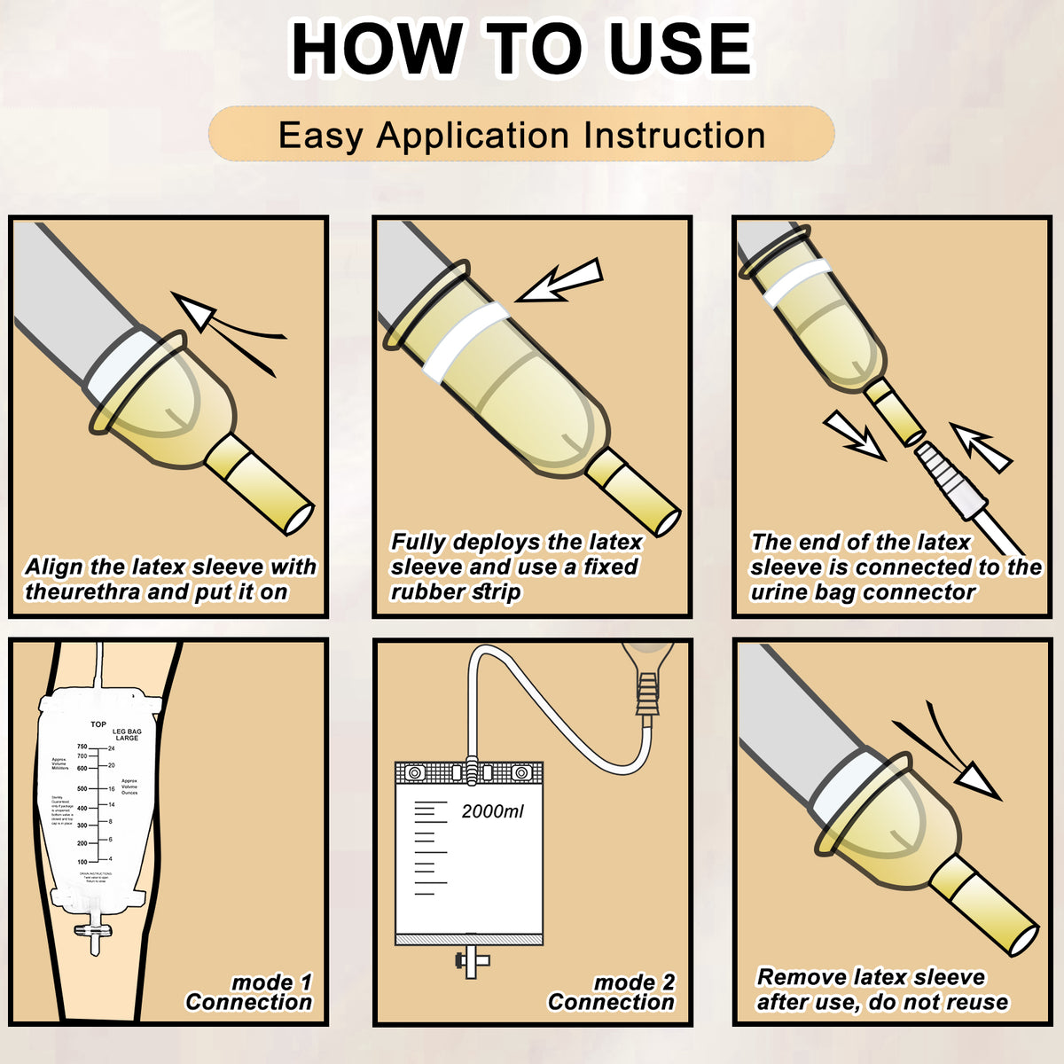 Male External Urine Collector with Soft Latex Sheath & Adhesive Straps – Individually Sealed Anti-Leak Condom Catheter (25mm–40mm)