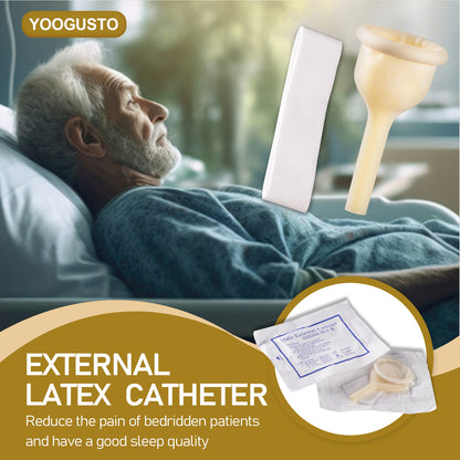 Male External Urine Collector with Soft Latex Sheath & Adhesive Straps – Individually Sealed Anti-Leak Condom Catheter (25mm–40mm)
