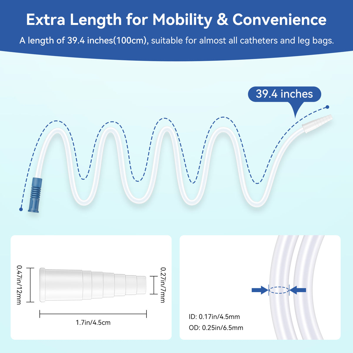 40" Leg Bag Extension Tubing – Flexible and Kink-Resistant Urinary Collection Tube Blue