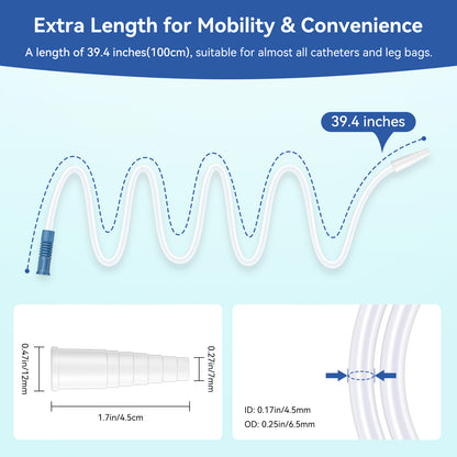 40" Leg Bag Extension Tubing – Flexible and Kink-Resistant Urinary Collection Tube Blue