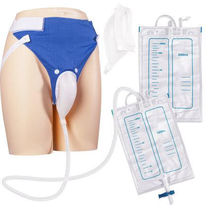 Wearable Urine Collector Set for Men with Breathable Cotton Pants – 2000ml Night Bag & 1000ml Day Bag, Silicone Collection Cup with 1.2M Flexible Tube for Travel & Daily Care (Multi-Color Options)