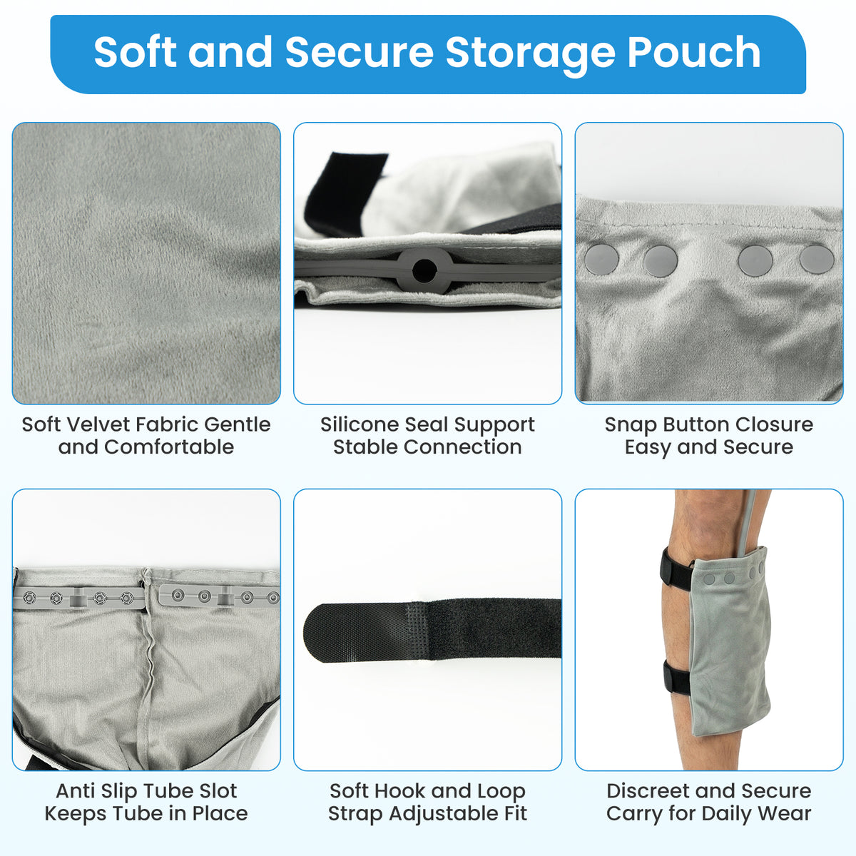 Wearable Urine Collector for Men Standing Use with Silicone Funnel in S M L Sizes, External Urine Collection System with 100 Disposable Bags, 100 Absorbent Packs, Velvet Storage Pouch with Leg Strap