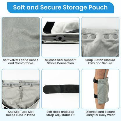 Wearable Urine Collector for Men Standing Use with Silicone Funnel in S M L Sizes, External Urine Collection System with 100 Disposable Bags, 100 Absorbent Packs, Velvet Storage Pouch with Leg Strap