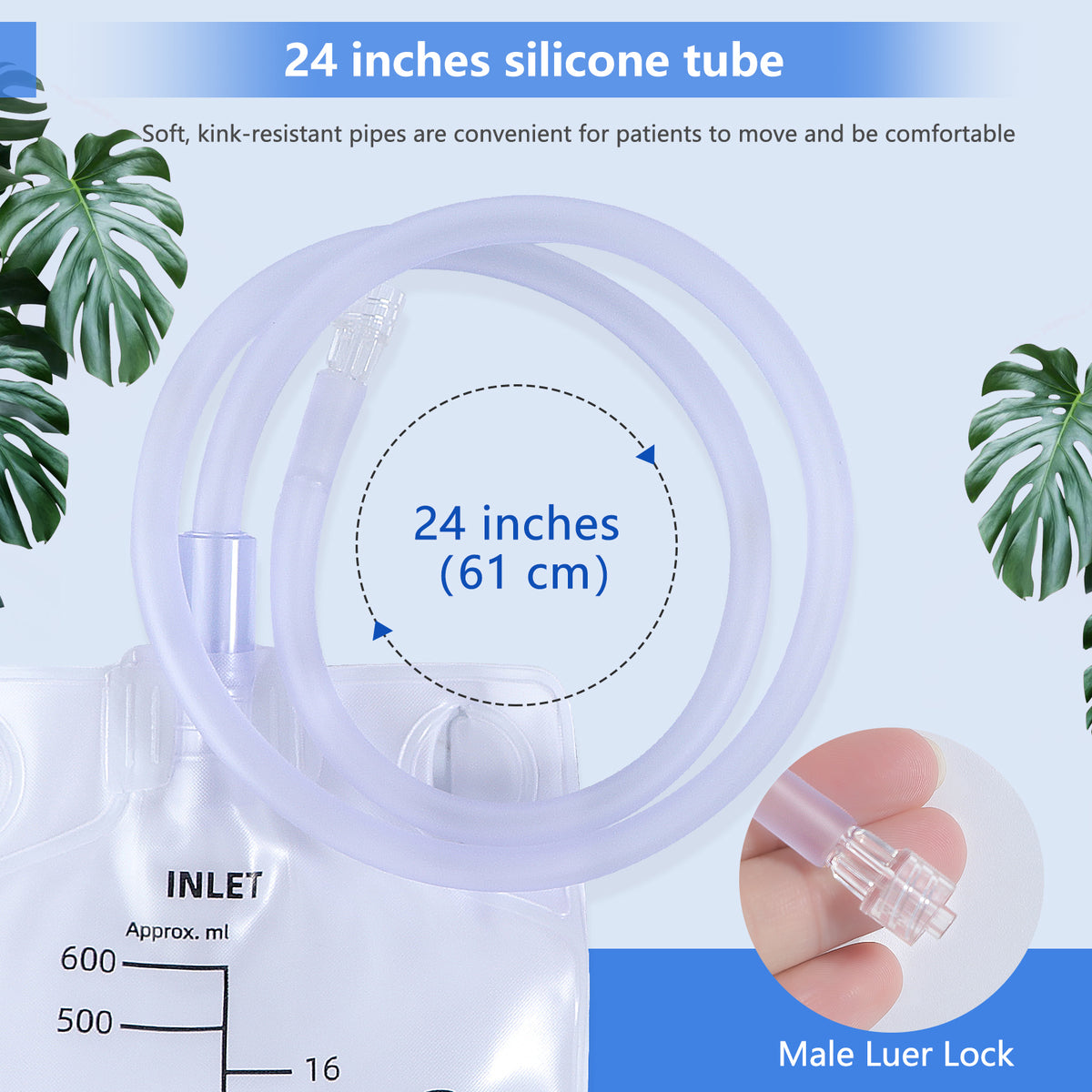 Nephrostomy Urine Drainage Bags (600ml) – Transparent Leg Bag with 24" Kink-Resistant Tube, Twist Drain Valve & Adjustable Soft Straps