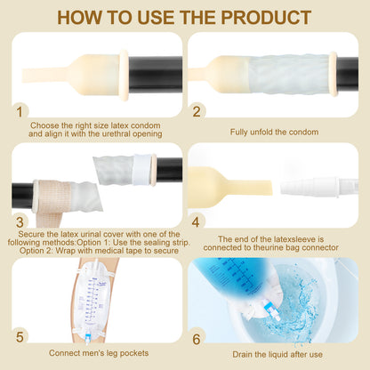 Male External Condom Catheter Kit with Drainage Bags & Leg Bags – Complete Urinary Collection System with Adhesive Strips & Stabilizers (25mm / 30mm / 35mm / 40mm)