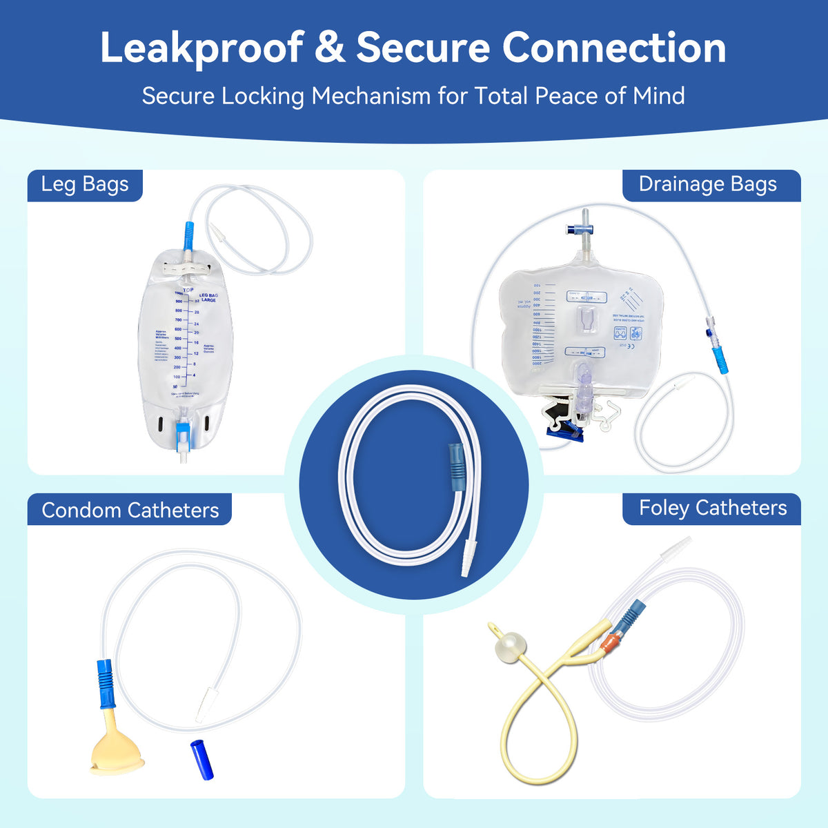 40" Leg Bag Extension Tubing – Flexible and Kink-Resistant Urinary Collection Tube Blue