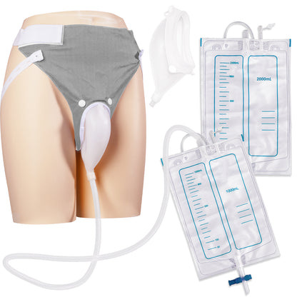 Wearable Urine Collector Set for Men with Breathable Cotton Pants – 2000ml Night Bag & 1000ml Day Bag, Silicone Collection Cup with 1.2M Flexible Tube for Travel & Daily Care (Multi-Color Options)