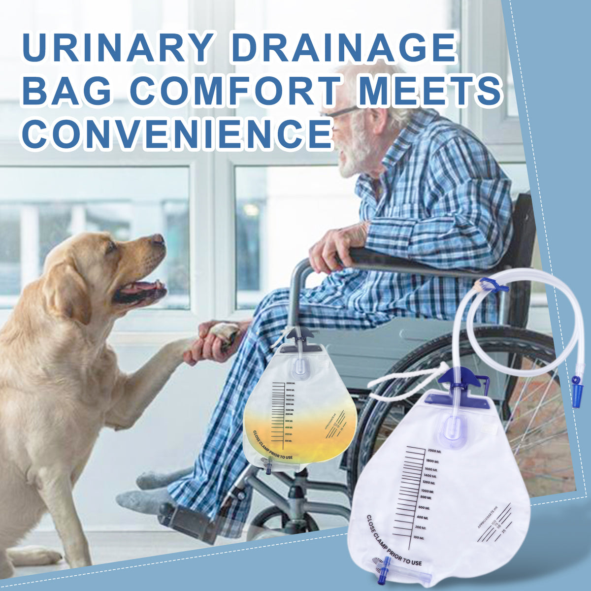 5 Pack 2000ml Urinary Drainage Catheter Bags with Anti-Reflux Chamber, 48" Flexible Kink-Resistant Tube, Leak-Proof Catheter Bags with Clips, Hanging Hook, and Clear Scale Design