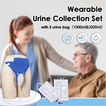 Wearable Urine Collector Set for Men with Breathable Cotton Pants – 2000ml Night Bag & 1000ml Day Bag, Silicone Collection Cup with 1.2M Flexible Tube for Travel & Daily Care (Multi-Color Options)