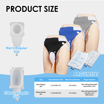 Wearable Urine Collector Set for Men with Breathable Cotton Pants – 2000ml Night Bag & 1000ml Day Bag, Silicone Collection Cup with 1.2M Flexible Tube for Travel & Daily Care (Multi-Color Options)