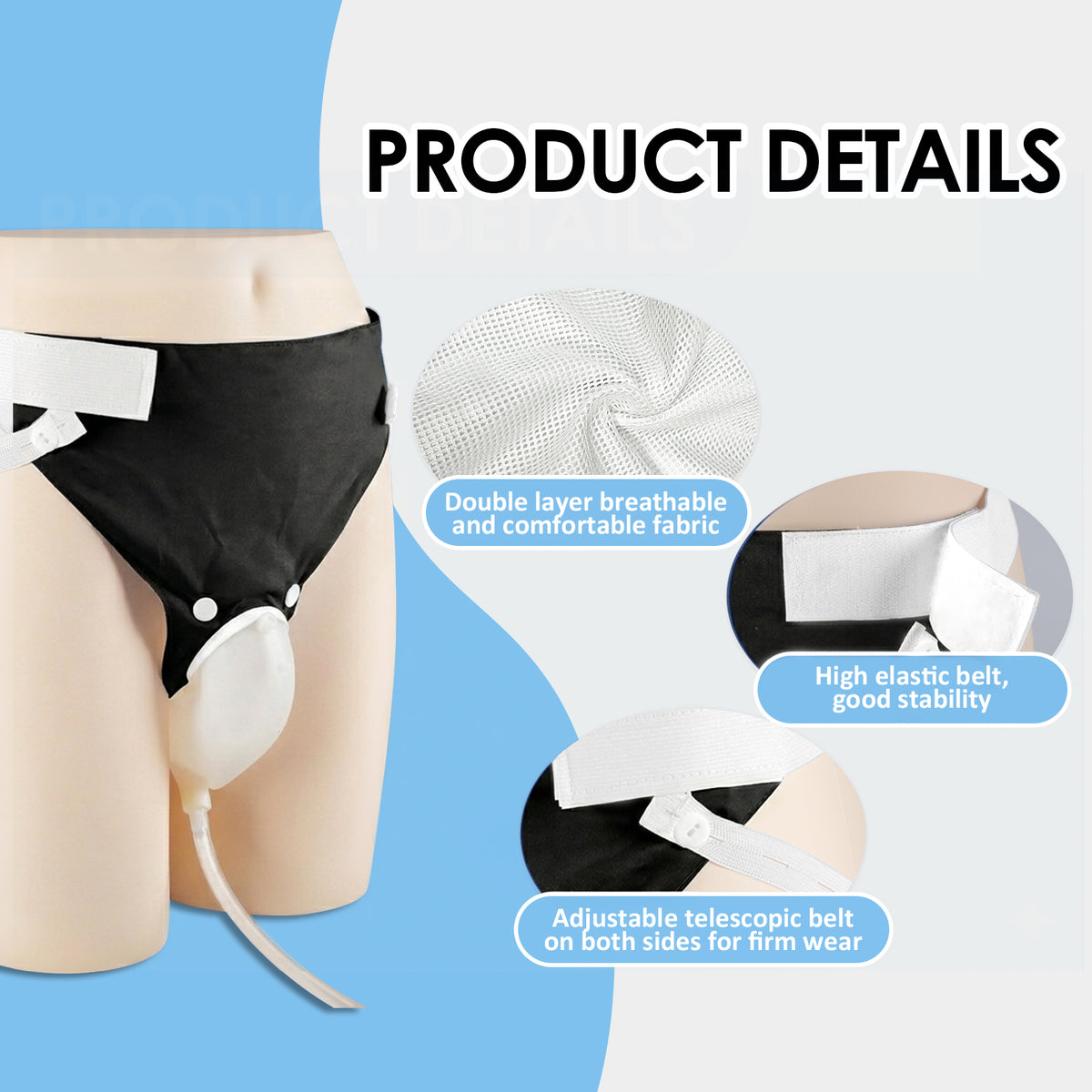 Wearable Urine Collector Set for Men with Breathable Cotton Pants – 2000ml Night Bag & 1000ml Day Bag, Silicone Collection Cup with 1.2M Flexible Tube for Travel & Daily Care (Multi-Color Options)