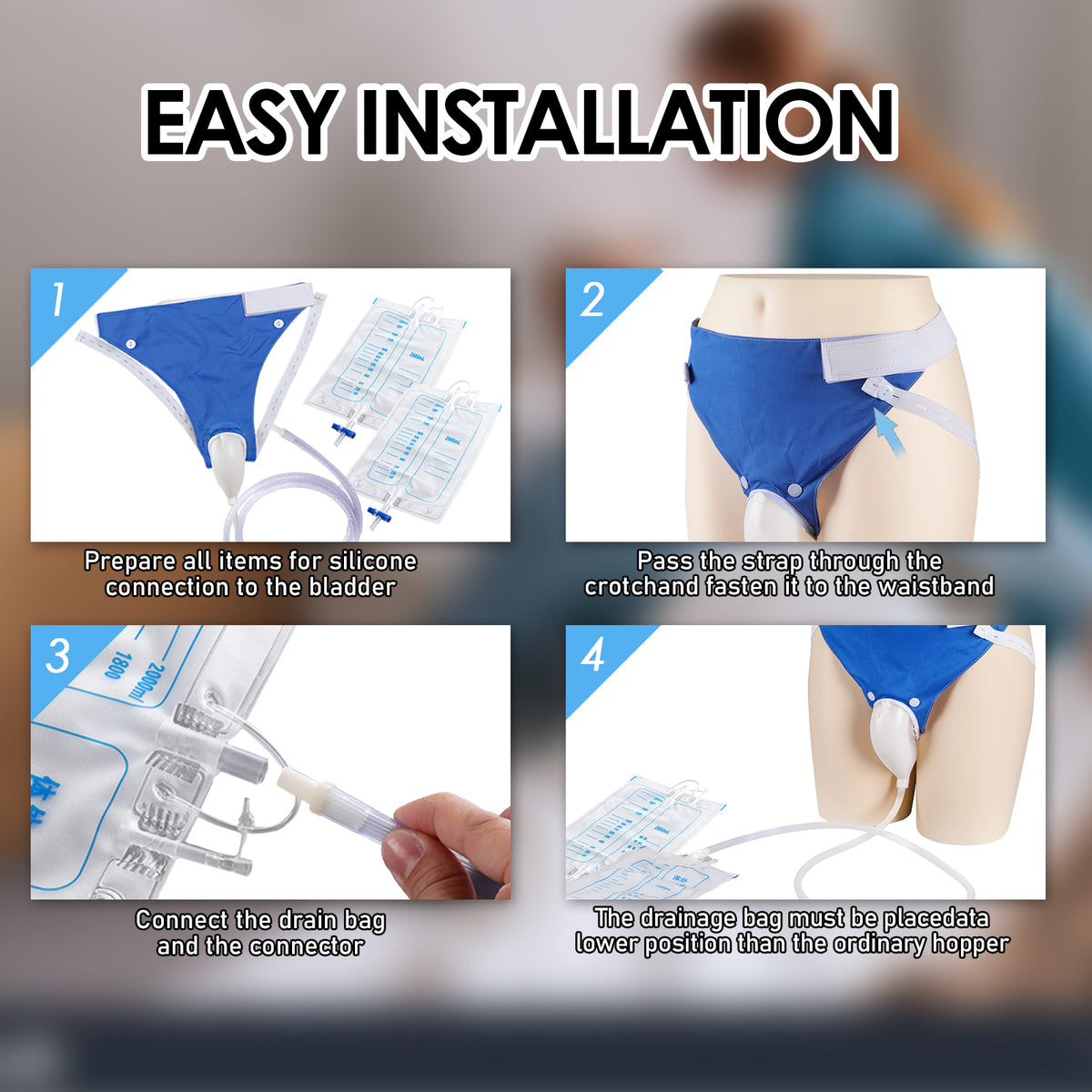 Wearable Urine Collector Set for Men with Breathable Cotton Pants – 2000ml Night Bag & 1000ml Day Bag, Silicone Collection Cup with 1.2M Flexible Tube for Travel & Daily Care (Multi-Color Options)