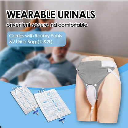 Wearable Urine Collector Set for Men with Breathable Cotton Pants – 2000ml Night Bag & 1000ml Day Bag, Silicone Collection Cup with 1.2M Flexible Tube for Travel & Daily Care (Multi-Color Options)