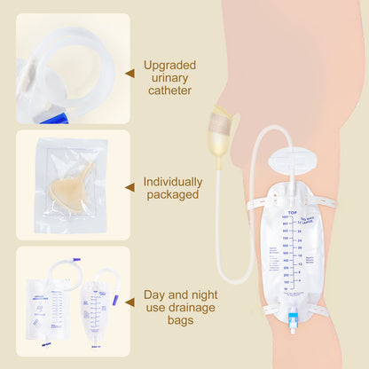 Male External Condom Catheter Kit with Drainage Bags & Leg Bags – Complete Urinary Collection System with Adhesive Strips & Stabilizers (25mm / 30mm / 35mm / 40mm)