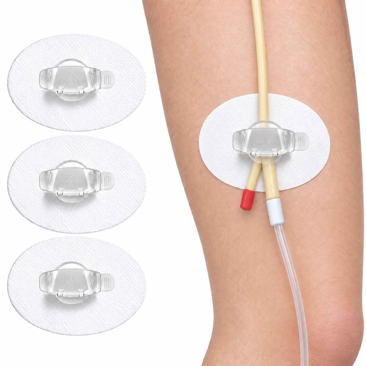 Tube Fixation Patches with Dual Channel Clips on 360 Degree Rotating Bases, Breathable Nonwoven Pads with Acrylic Adhesive for Daily Wear, 3 Pack