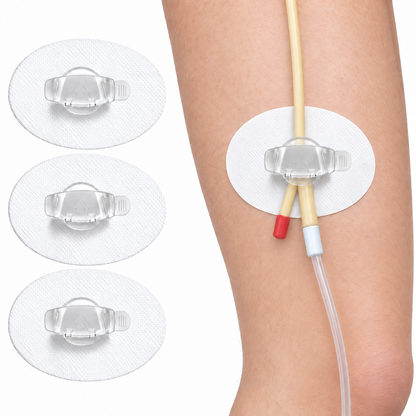 Tube Fixation Patches with Dual Channel Clips on 360 Degree Rotating Bases, Breathable Nonwoven Pads with Acrylic Adhesive for Daily Wear, 3 Pack