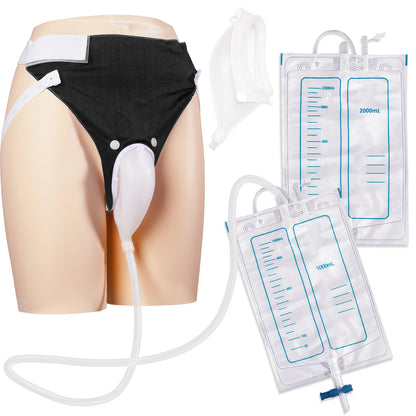 Wearable Urine Collector Set for Men with Breathable Cotton Pants – 2000ml Night Bag & 1000ml Day Bag, Silicone Collection Cup with 1.2M Flexible Tube for Travel & Daily Care (Multi-Color Options)